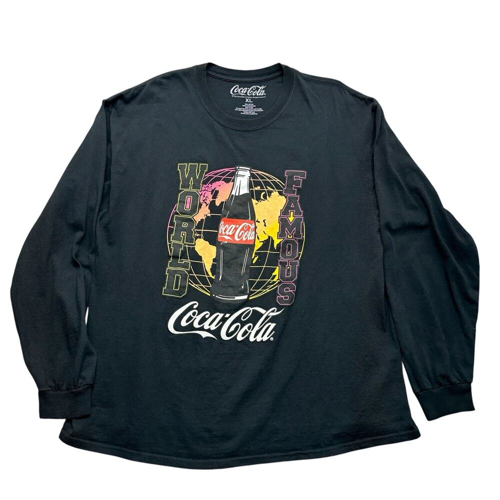 Coca Cola Long Sleeve Tee Shirt Mens Sz XL Black Graphic World Famous
